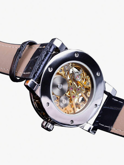 Exklusiv Svart Gyllene Skelettklocka