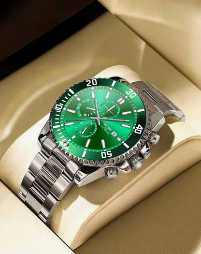 Exklusiv Herrklocka i Svart med Gyllene Detaljer och Kronograf