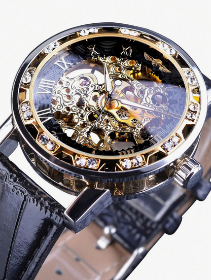 Exklusiv Svart Gyllene Skelettklocka