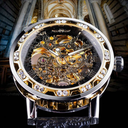 Exklusiv Svart Gyllene Skelettklocka