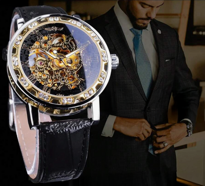 Exklusiv Svart Gyllene Skelettklocka